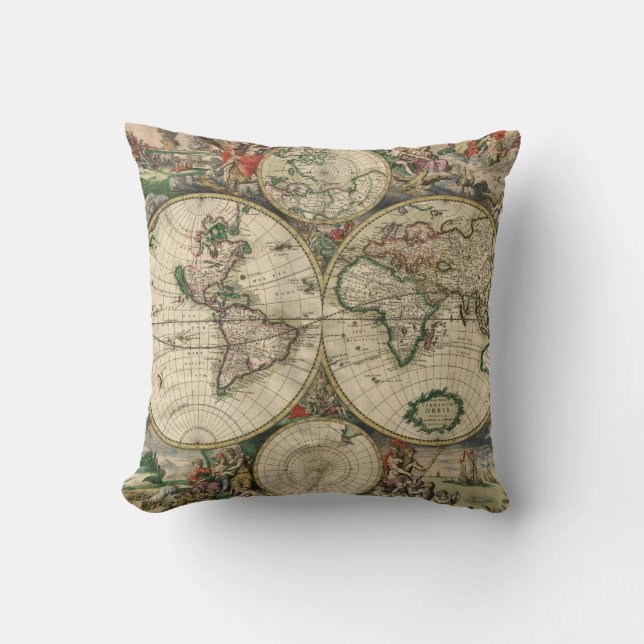 Coussin Carte du monde vintage 1689 (Recto)