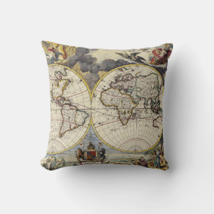 Coussin Carte du monde vintage avec les quatre éléments my