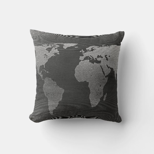 Coussin Carte du monde vintage noir et blanc (Recto)