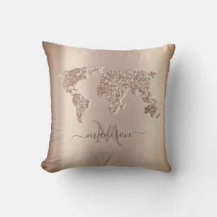 Coussin Carte du Monde Voyage Monogramme Pailleté