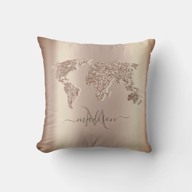 Coussin Carte du Monde Voyage Monogramme Pailleté (Recto)