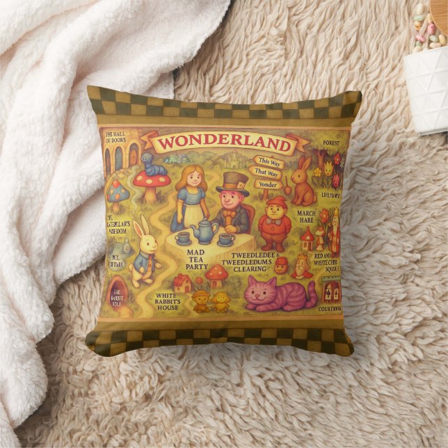 Coussin Carte Fantaisiste d'Alice au Pays des Merveilles (Couverture)