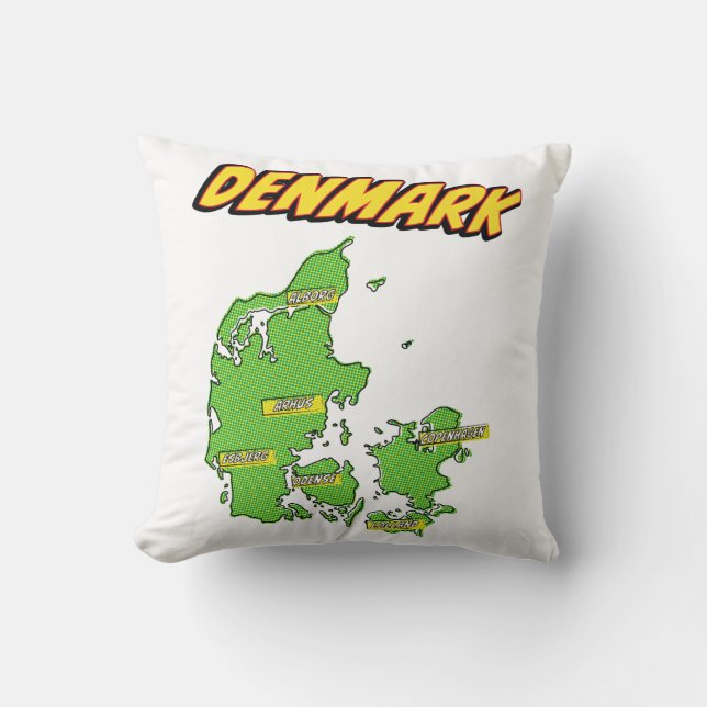 Coussin Carte illustrée du Danemark dans le style Pop Art (Recto)