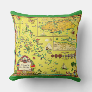 Coussin Carte illustrée vintage des îles Bahamas