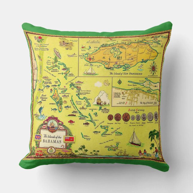Coussin Carte illustrée vintage des îles Bahamas  (Recto)
