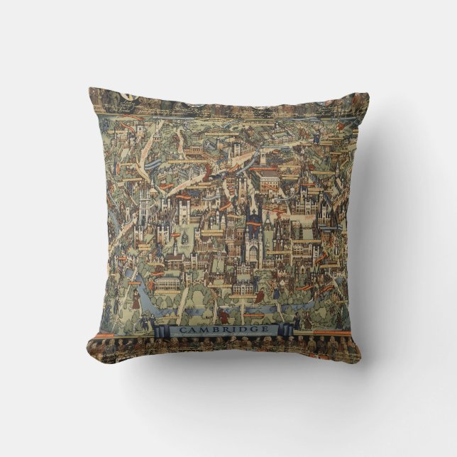 Coussin Carte imagée de Cambridge, Angleterre (Recto)