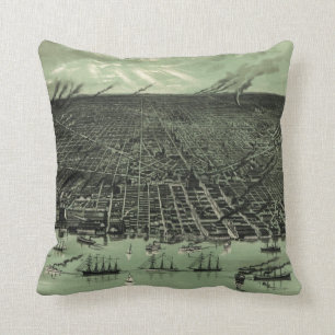 Coussin Carte imagée vintage de Detroit Michigan (1889)