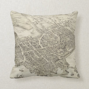Coussin Carte imagée vintage de Portsmouth NH (1877)