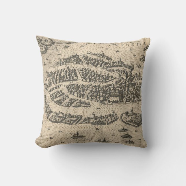 Coussin Carte imagée vintage de Venise Italie (1573) (Recto)