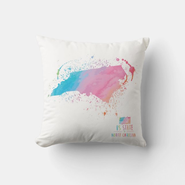 Coussin Carte | la Caroline du Nord d'aquarelle (Recto)