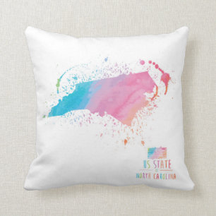 Coussin Carte la Caroline du Nord d'aquarelle