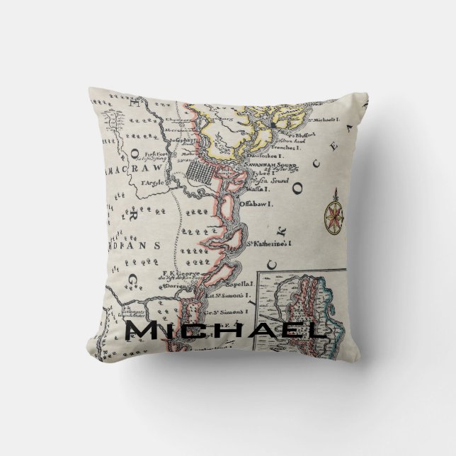 Coussin Carte : L'Amérique du Nord, C1700 (Recto)