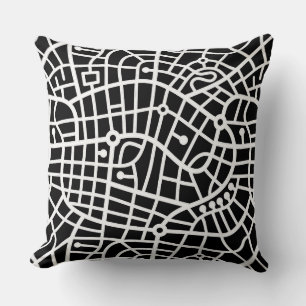 Coussin Carte Motif 030520 - Blanc sur noir