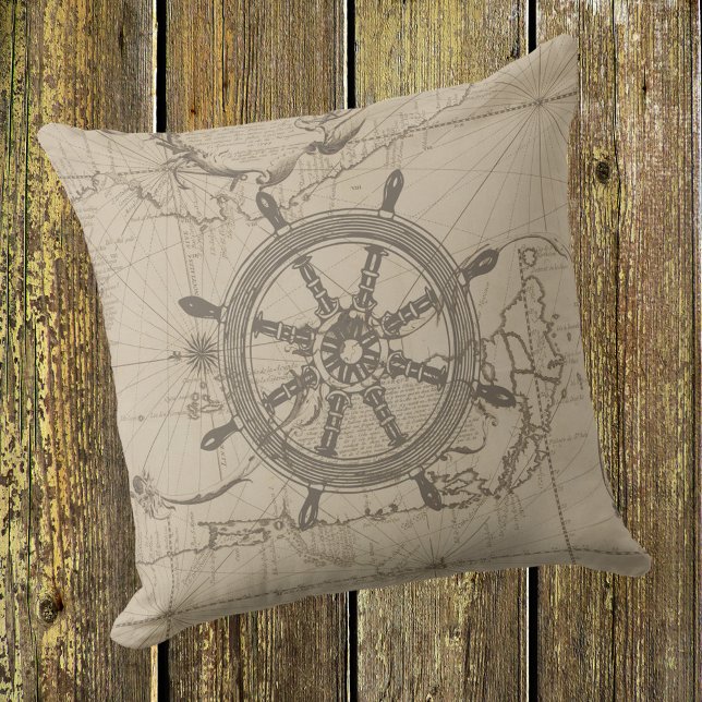 Coussin Carte nautique avec roue du navire (Créateur téléchargé)
