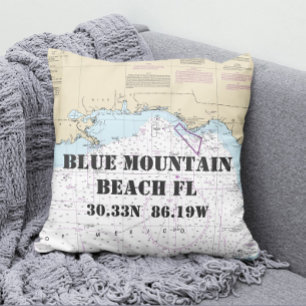 Coussin Carte nautique Blue Mountain Beach FL ORDRE PERSON