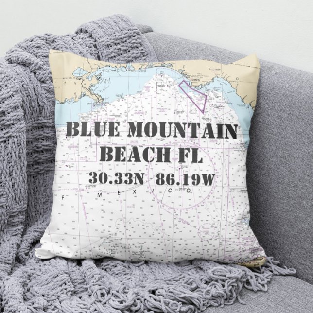 Coussin Carte nautique Blue Mountain Beach FL ORDRE PERSON (Créateur téléchargé)