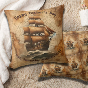 Coussin Carte Nautique Sepia vintage et voilier