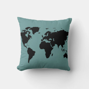 Coussin carte noire stylisée du monde