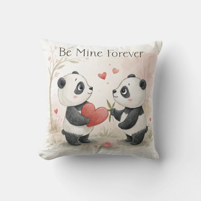 Coussin Carte Panda Romantique - Soyez à moi pour toujours (Recto)