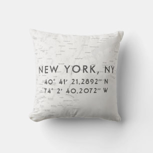 Coussin Carte personnalisée de la ville de New York  Gris 