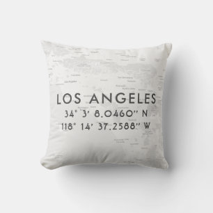 Coussin Carte personnalisée de Los Angeles   Gris et blanc