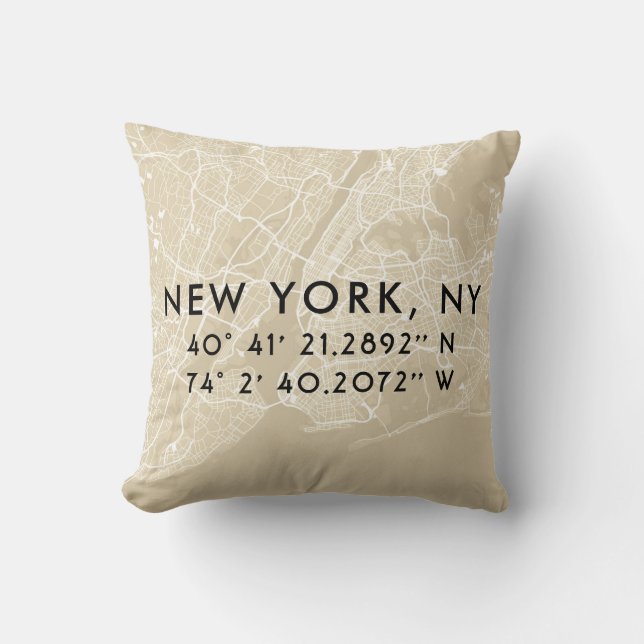 Coussin Carte personnalisée de New York | Tan & Noir (Recto)