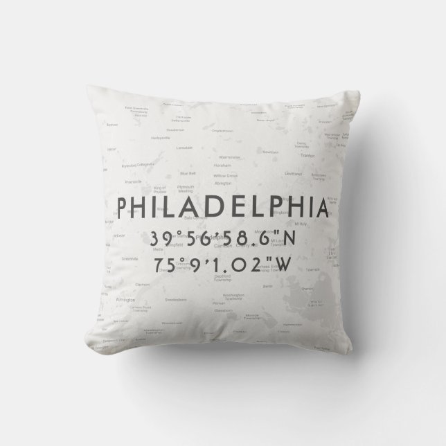 Coussin Carte personnalisée de Philadelphie | gris clair (Recto)