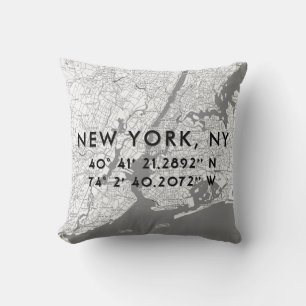 Coussin Carte personnalisée New York City Map noir blanc g