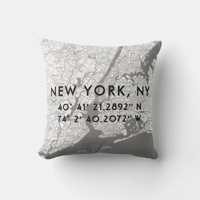 Coussin Carte personnalisée New York City Map noir blanc g (Recto)