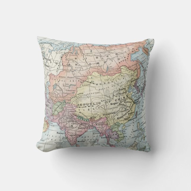 Coussin Carte politique de l'Asie (1916) (Recto)