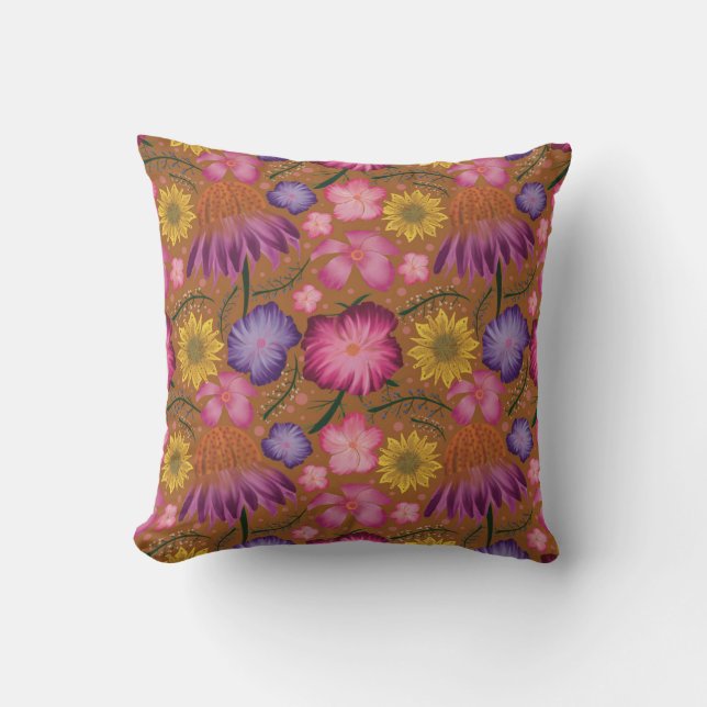 Coussin Carte postale de modèle floral jaune-confleur (Recto)