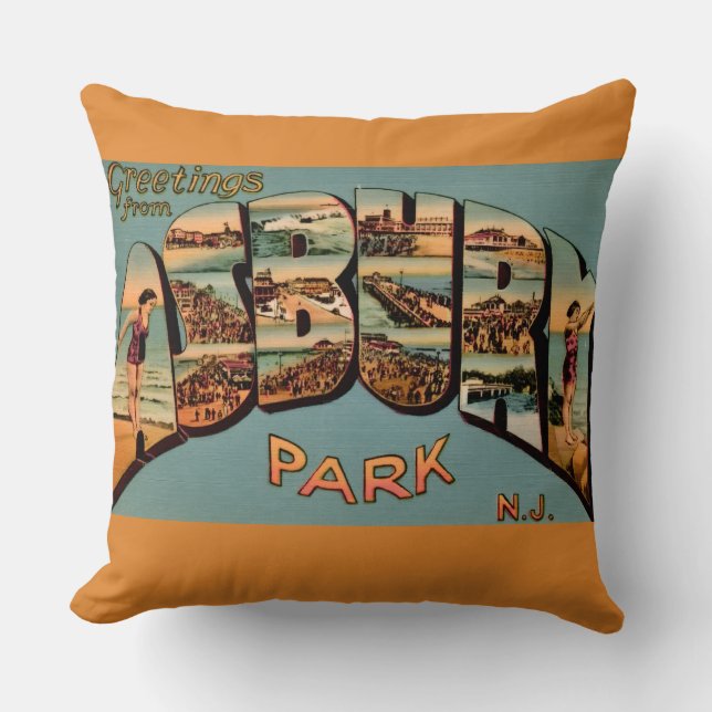 Coussin Carte postale rétro d'Asbury Park NJ (Recto)