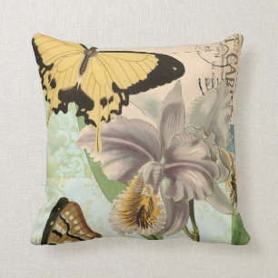 Coussin Carte postale vintage avec papillons et fleurs