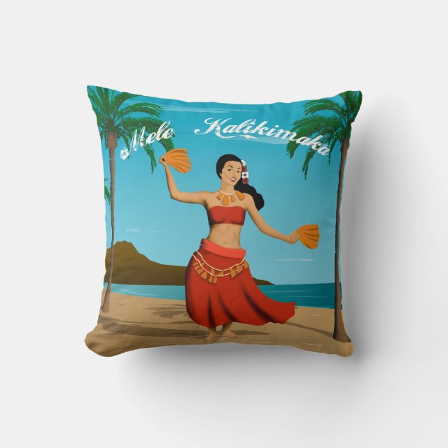 Coussin Carte postale vintage hawaïenne de Mele Kalikimaka (Recto)