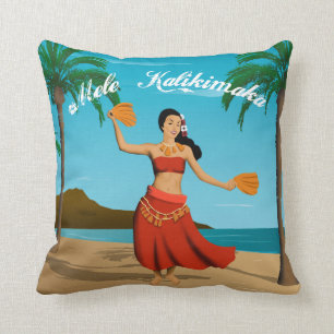 Coussin Carte postale vintage hawaïenne de Mele Kalikimaka