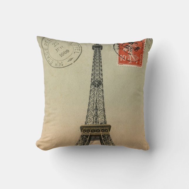 Coussin Carte postale vintage Paris Tour Eiffel (Recto)
