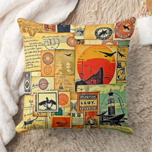 Coussin Carte postale Vintage voyage