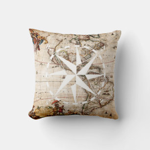 Coussin Carte rustique vintage et boussole Élégante et Chi