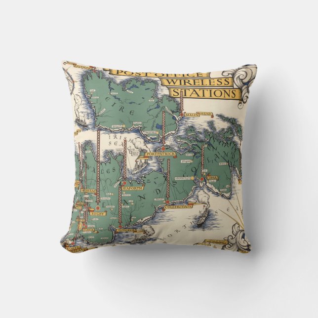 Coussin Carte sans fil de stations de bureau de poste, (Recto)