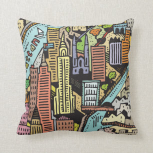 Coussin Carte tirée par la main de New York City