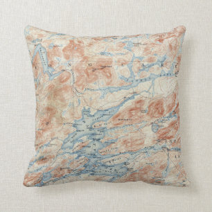 Coussin Carte topographique vintage du lac Raquette, New Y