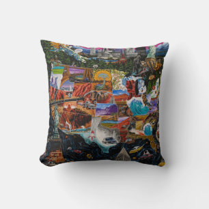 Coussin Carte vibrante illustrée des États-Unis avec des m