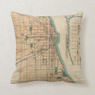 Coussin Carte vintage de Chicago l'Illinois (1889)