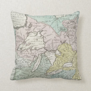 Coussin Carte vintage de Great Lakes et du Canada (1761)