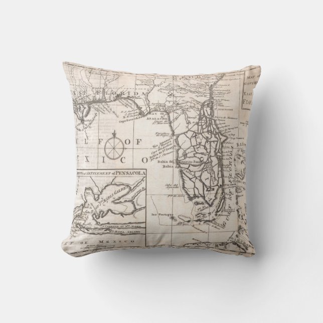 Coussin Carte vintage de la Floride (1763) (Recto)