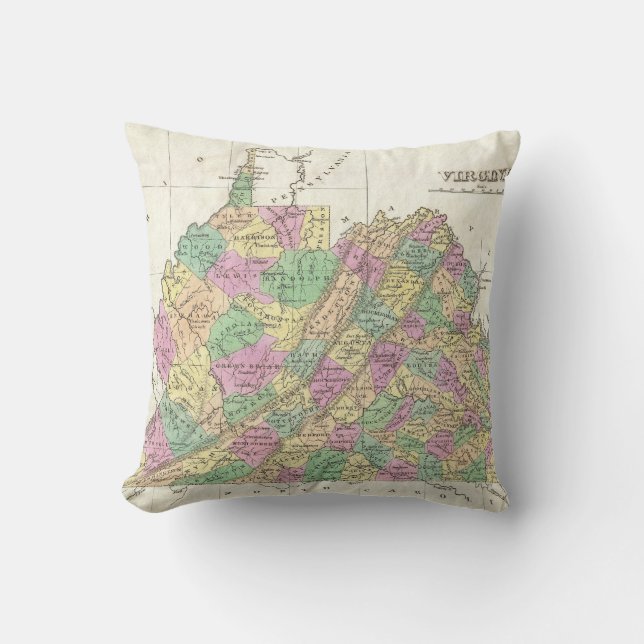 Coussin Carte vintage de la Virginie (1827) (Recto)