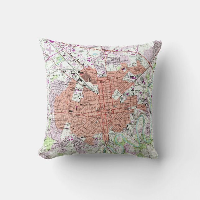 Coussin Carte vintage de Lancaster Pennsylvanie (1956) 2 (Recto)