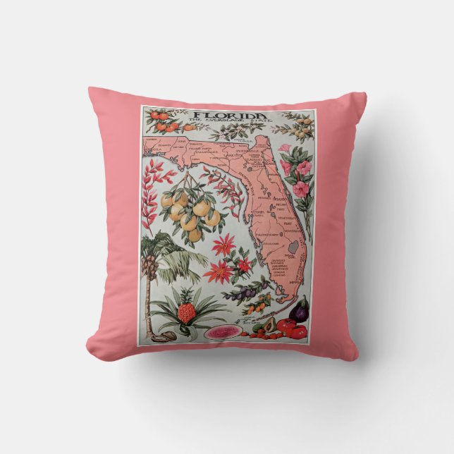 Coussin Carte Vintage de l'Coussin de Floride (Recto)