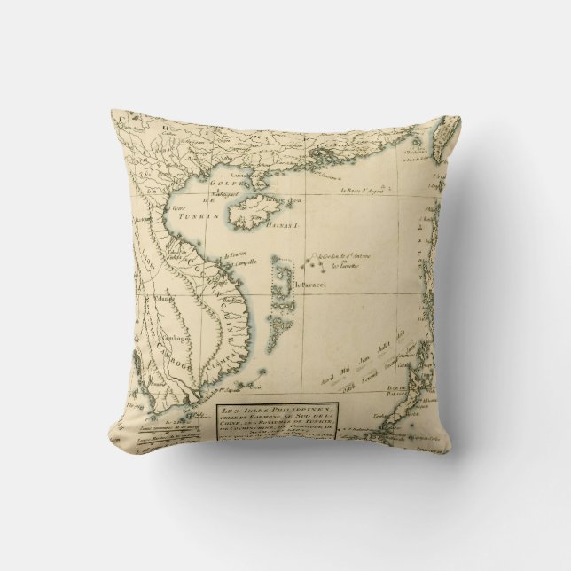 Coussin Carte vintage de l'Océan Indien de l'Inde | (Recto)