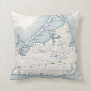 Coussin Carte vintage de Nantucket (1919)
